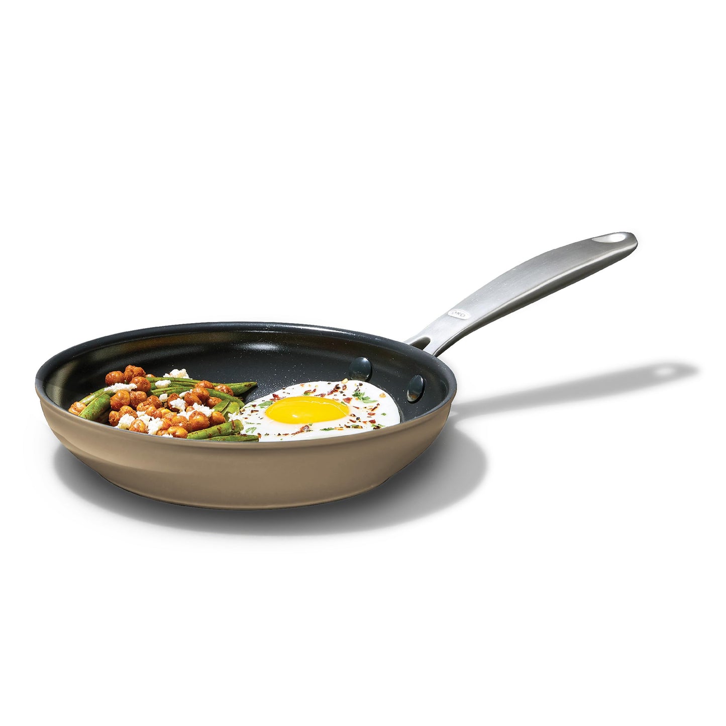 OXO Enhanced 12” Nonstick Frying Pan Skillet, Ceramic PFAS-Free Cookware, Stainless Steel Handle, Eggs & Omelets, Dishwasher & Oven Safe, Biscuit Brown