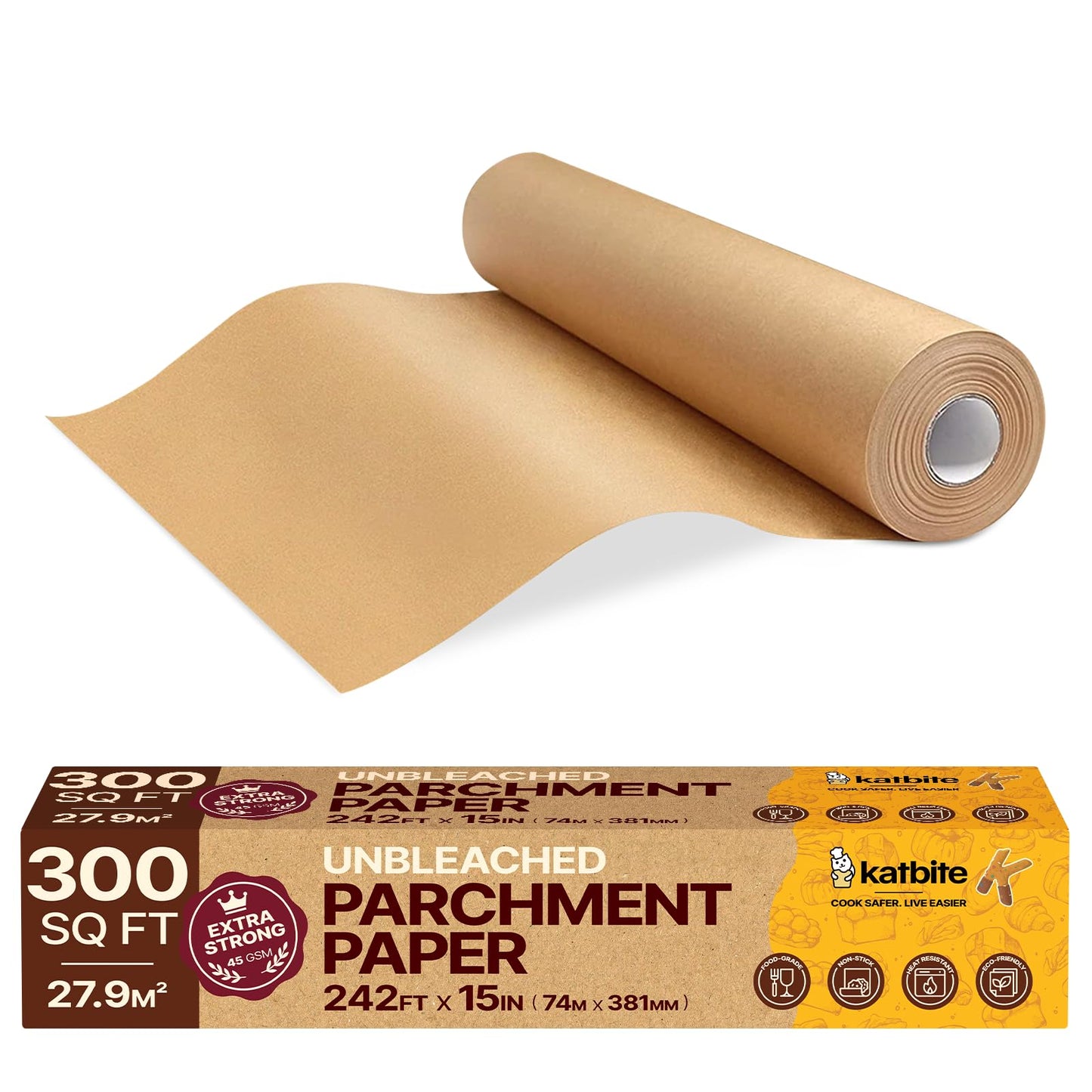 Katbite Heavy Duty Parchment Paper Roll, 15 in x 115 ft, 145 Sq Ft, White
