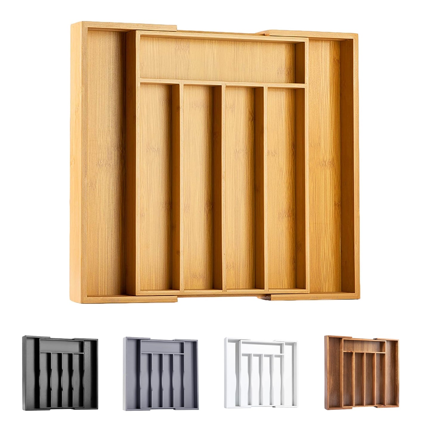Bellsal Large Premium Acacia Wood Silverware Organizer - Expandable Utensil Drawer Organizer - 17"x19.6" Utensil Holder and Cutlery Tray with Grooved for Kitchen Flatware Utensils(7-9 Slot, Acacia)