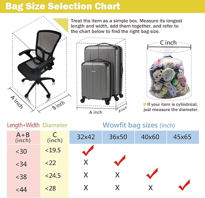 Wowfit 5 CT 36x50 inches Extra Large Clear Plastic Bags, Durable and Multipurpose, Transparent for Attic and Basement Storage (1.6 Mil Flat Bags, Includes 5 Ties)