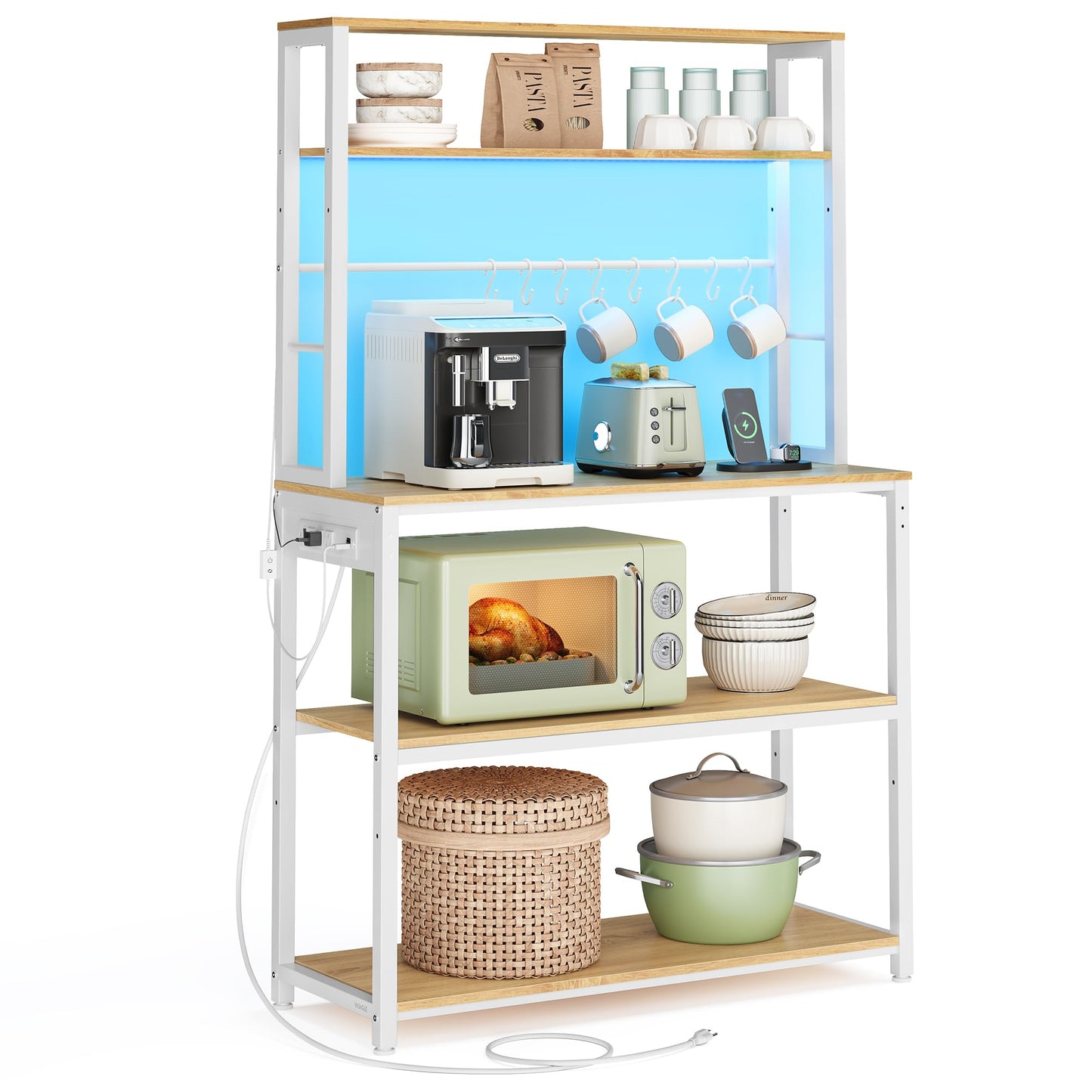 VASAGLE Coffee Bar, 31.5 Inches 6-Tier Baker's Rack with 6 Hooks