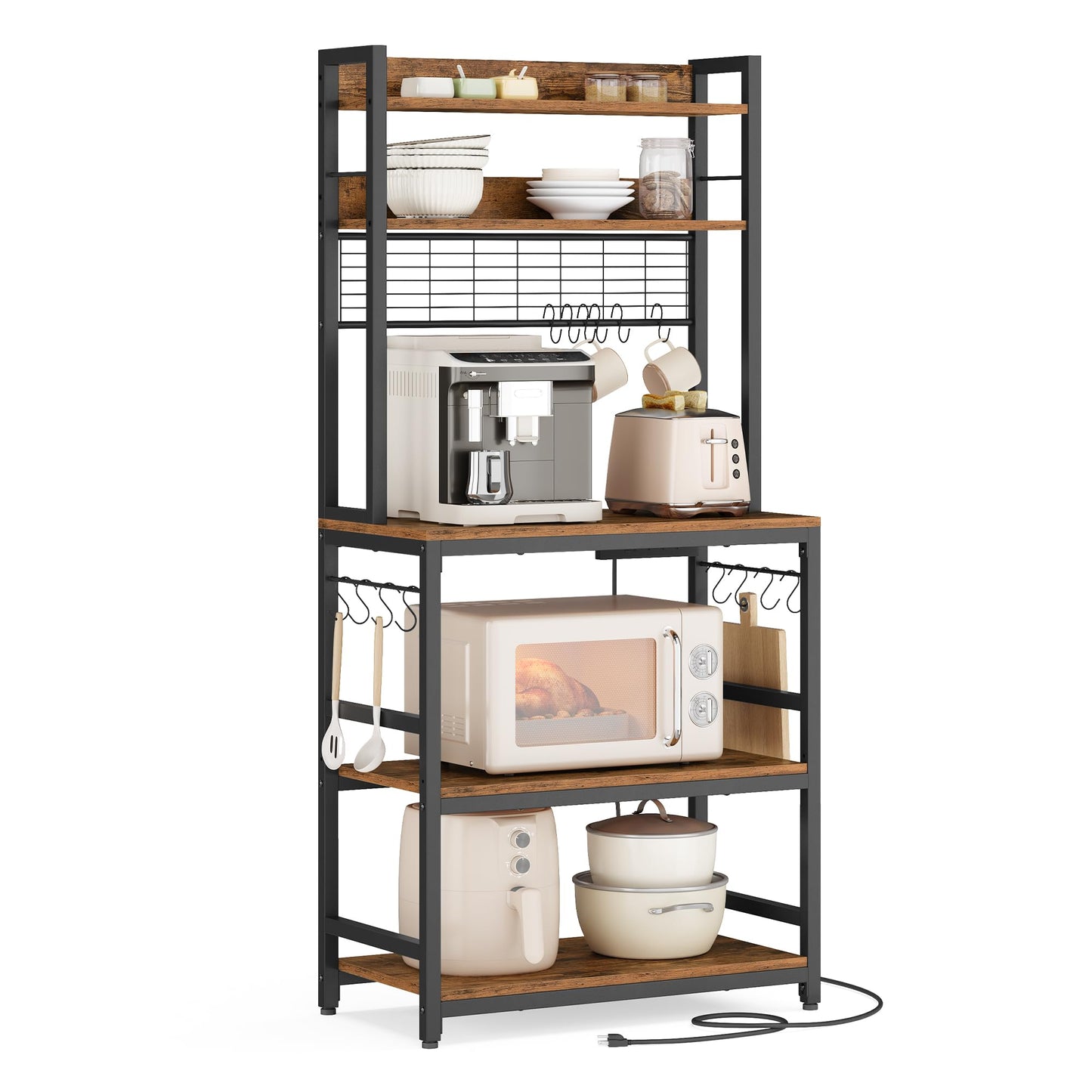 VASAGLE Bakers Rack with Power Outlet, 23.6 Inches Microwave Stand