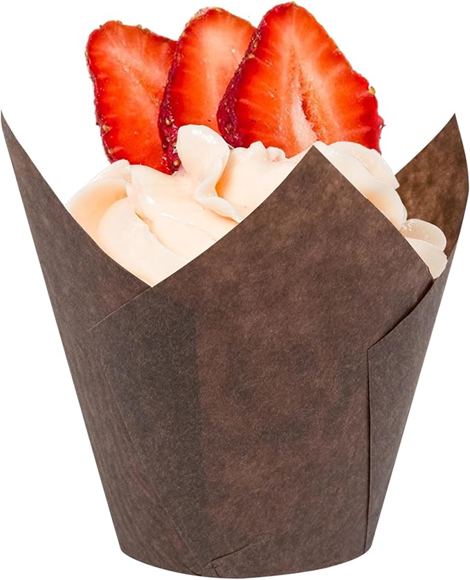 Tulip Cupcake & Muffin Liners – 50gsm Mini Floral Baking Cups – 250 Pcs Natural & Non Toxic Paper Wrappers for Wedding, Bakery, & Party Supplies, White, by BHI Packaging