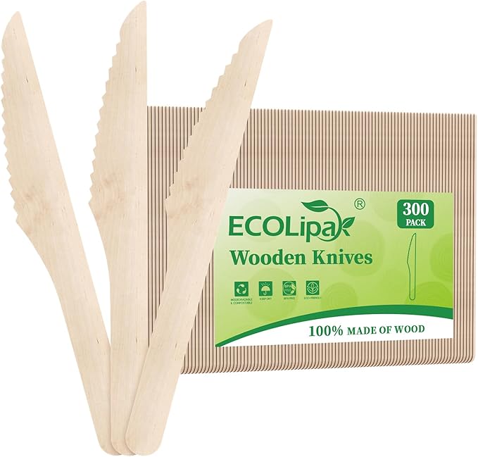ECOLipak 300 Count Compostable Wooden Disposable Spoons for Party, Dinner
