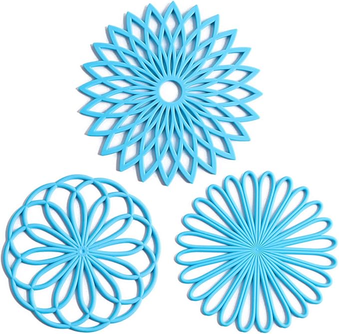 Set of 3 Silicone Trivet Mat - Hot Pot Holder Hot Pads for Table & Countertop - Trivet for Hot Dishes - Non-Slip & Heat Resistant Modern Kitchen Hot Pads for Pots & Pans, Dark Green