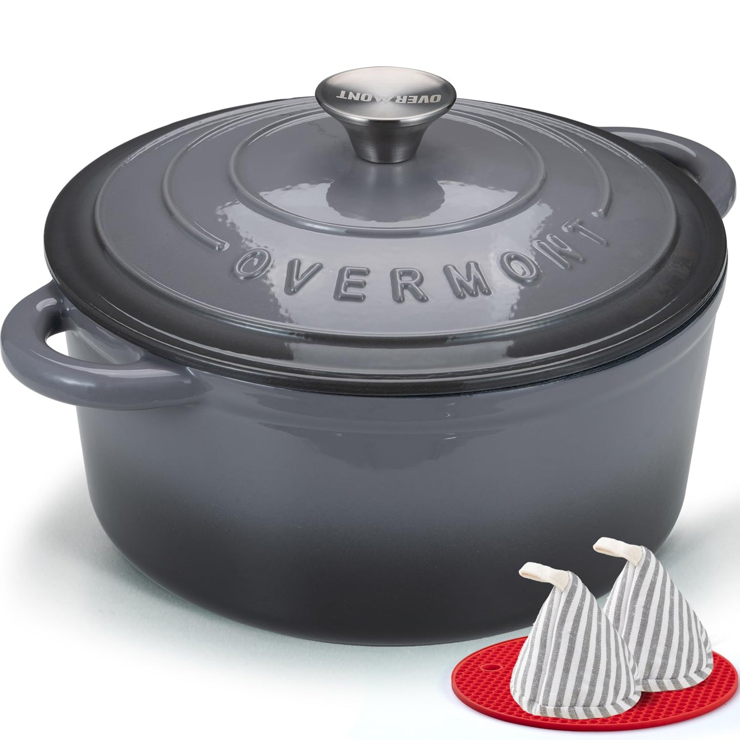 Overmont Enameled Cast Iron Dutch Oven - 5.5QT Pot with Lid Cookbook & Cotton Potholders - Heavy-Duty Cookware for Braising, Stews, Roasting, Sourdough Baking Verdant