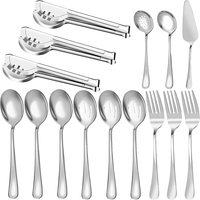 Serving Utensils, 15 Pcs Stainless Steel Large Flatware Serving Tools Kit