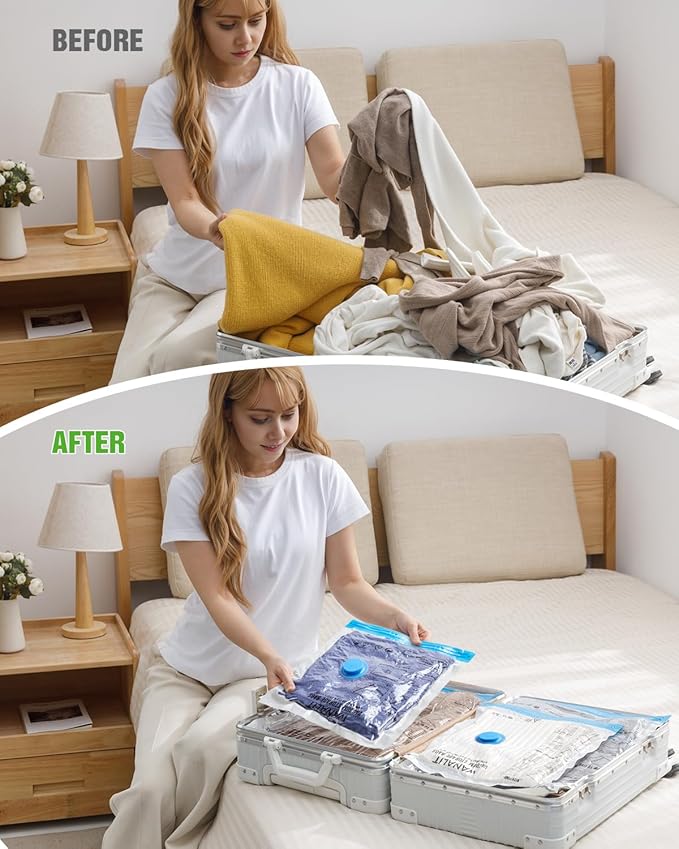 Vacuum Storage Bags for Travel, 16 Pack (4L+4M+4S+4XS) Vacuum Seal Bags with Wireless Rechargeable Electric Pump, Travel Essentials Space Saving Bag for Clothes, Luggage, Carry-on Suitcase, Backpack
