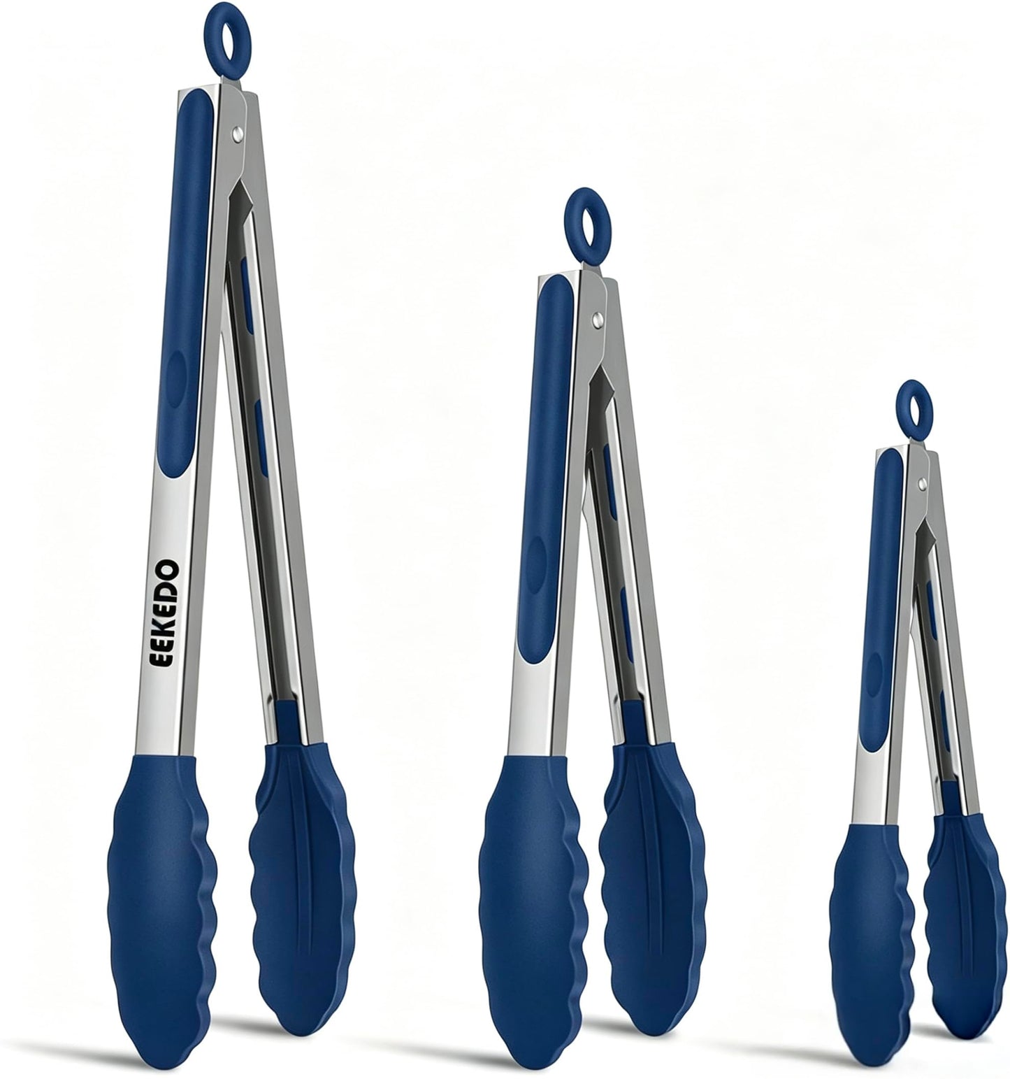 EEKEDO Tongs for Cooking, Stainless Steel Kitchen Tongs with Silicone Tips