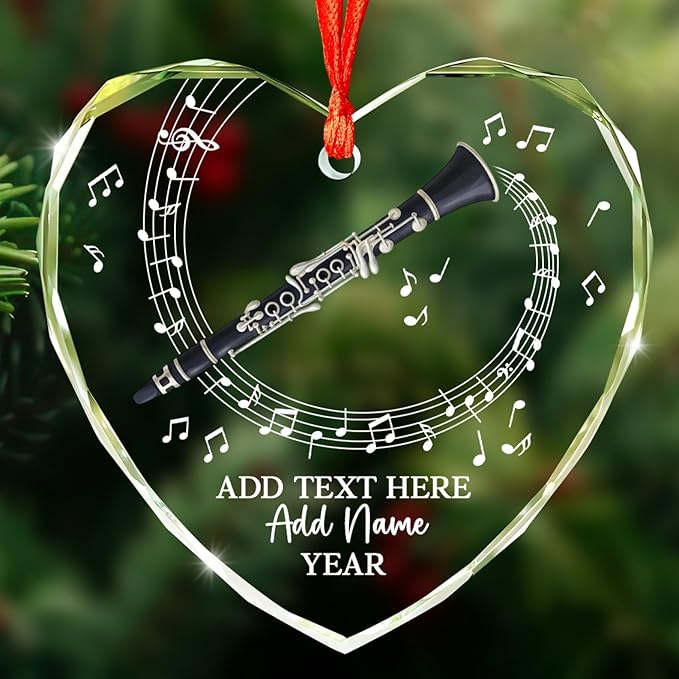 Personalized Oboist Christmas Glass Ornament 2026, Oboe Teacher Christmas Tree Ornaments, Custom Text Name & Year Oboe Ornament Gift for Student Friend, Musical Instruments Xmas Decorations