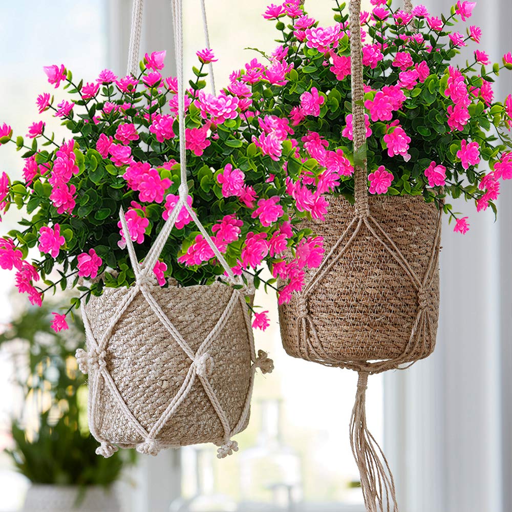 Grunyia 10 Bundles Artificial Fake Flowers, Faux Outdoor Plastic Plants UV Resistant Shrubs Outside Indoor Decorations (Pink-Eucalyptus)