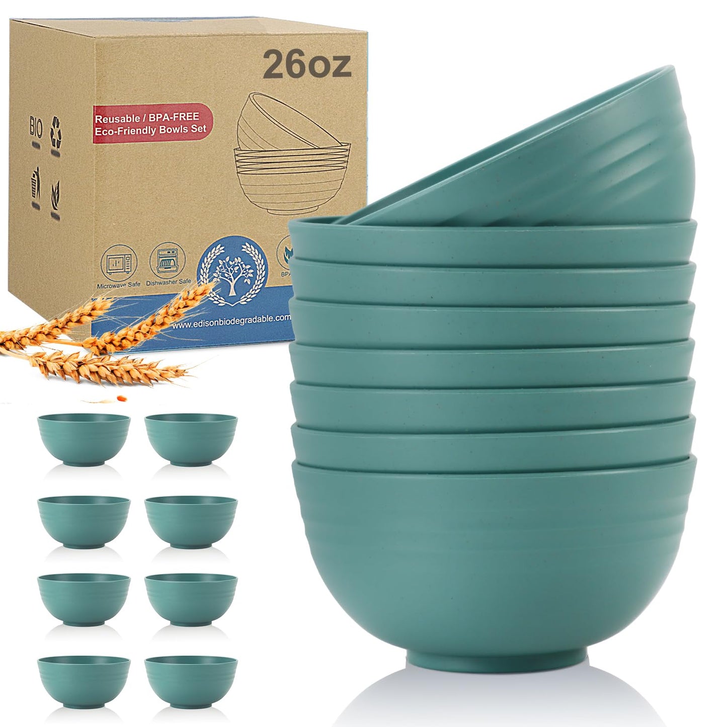 Wrova wheat straw small bowls 10oz set of 8 - Unbreakable Dessert Bowls for kids - Mini Bowl Sets for Ice Cream,Snack and Fruits - Microwave & Dishwasher Safe Appetizer Bowls (Deep Grey)
