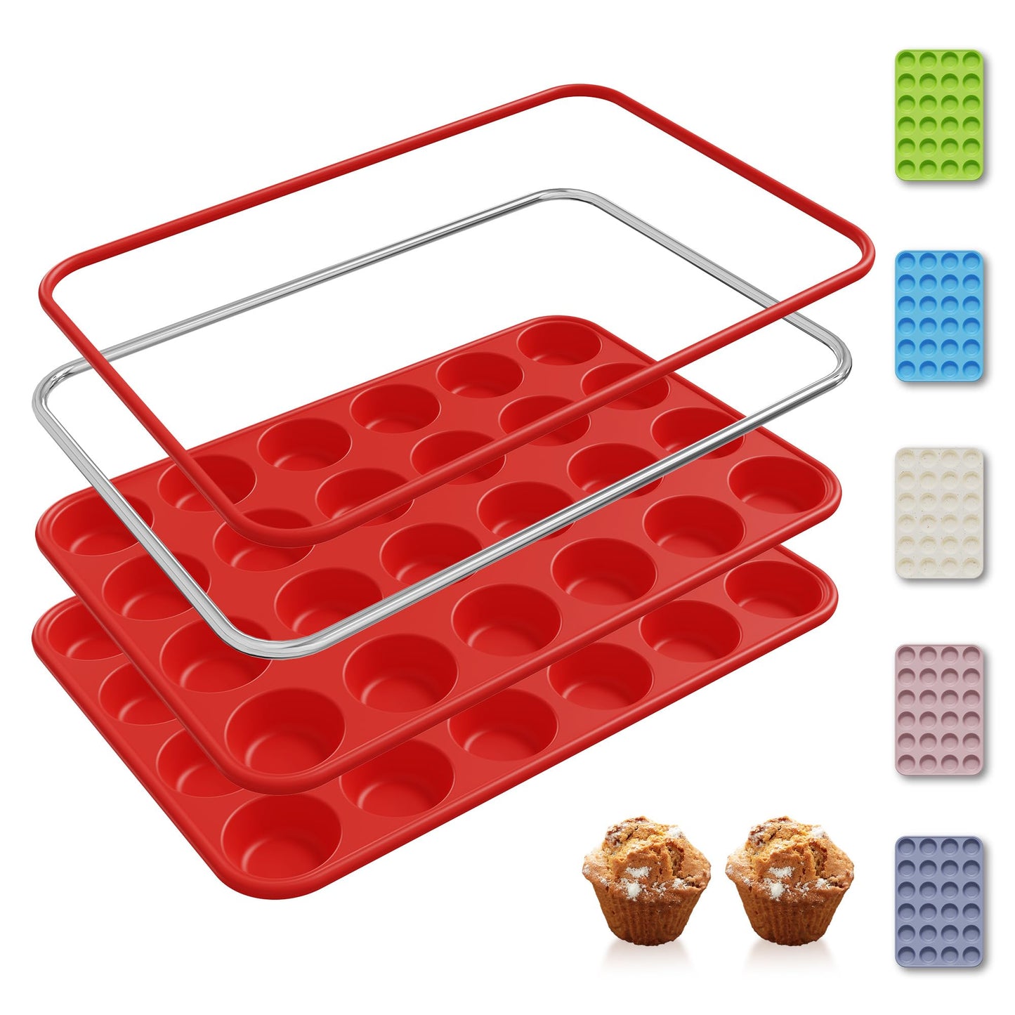 2 Pack 12 Cups Silicone Muffin Pan with Metal Reinforced Frame Regular Size Silicone Molds Cupcake Cake Baking Pans Cookie Baking Chocoflan Cupcake Mold Kitchen Baking Mold Tools for Cooking