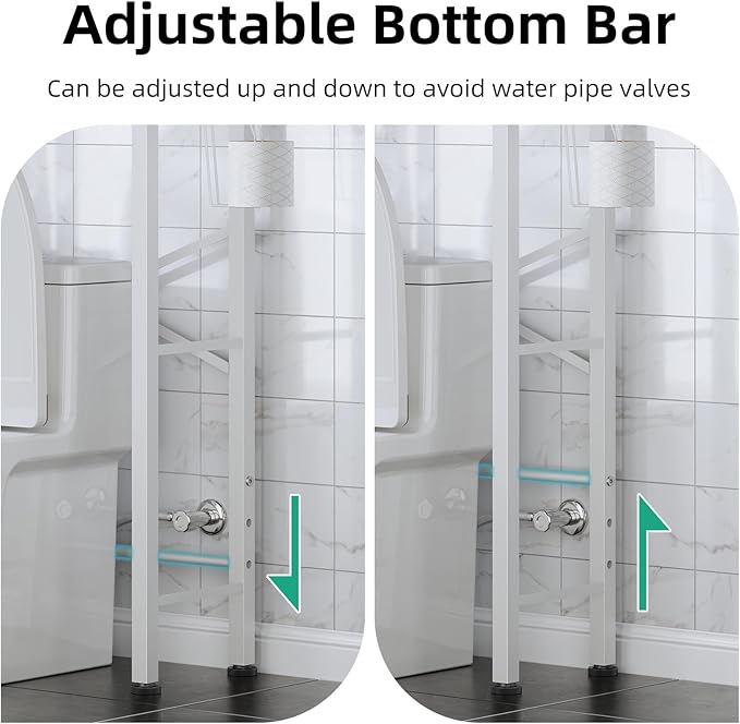 Over The Toilet Storage with X Shape Side Guardrail, 3-Tier Over Toilet Storage Rack with Drain Basket, Freestanding Bathroom Organizer for Balcony Laundry, Pure White