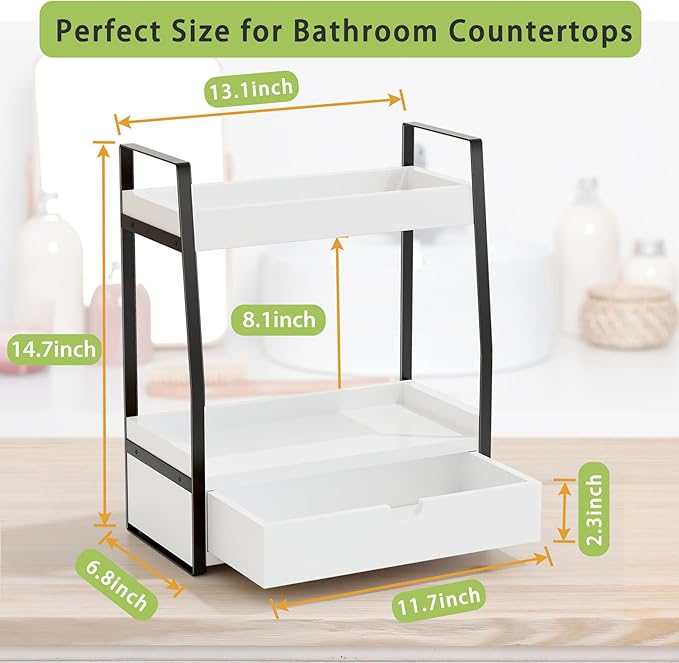 2-Tier Bathroom Organizer Countertop, Bathroom Sink Organizer Countertop, Vanity, Counter Shelf, White