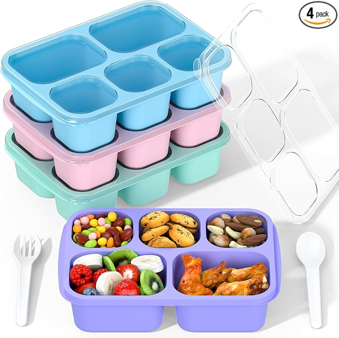 Enstphjoy Bento Lunch Box - 4 Pack, 4-Compartment Meal Prep Containers, Adult Lunch Box, Microwave & Dishwasher Safe (Dark-PP(B/P/G/P))