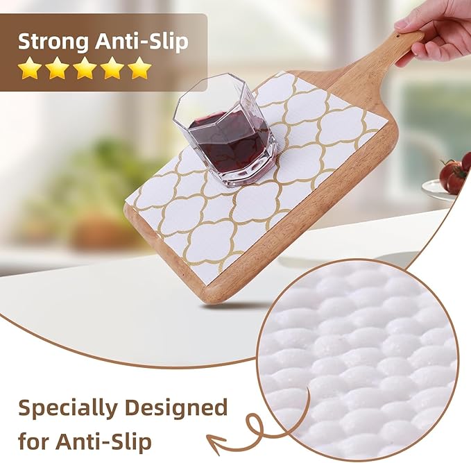 Shelf Drawer Liners for Kitchen Cabinets Non Adhesive Drawer Liner Thickened Refrigerator Liner Gold Quatrefoil Strong Non-Slip Paper for Tool Box with Knife and Tape Measure,23.6 x 354.3 Inches