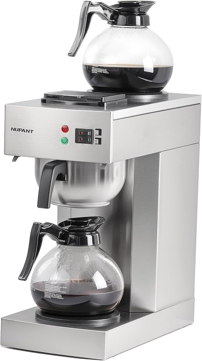 NUPANT Dual Drip Commercial Coffee Maker, 200 Cup/hour, 7.2L Pour Over Coffee Machine with 4 Glass Carafe and 4 Warmers, Stainless Steel Double Coffee Brewer Staition for Restaurant and COFFEE Bar