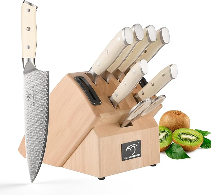 NANFANG BROTHERS® 6-Piece VG10 Damascus Knife Set, Drawer Block