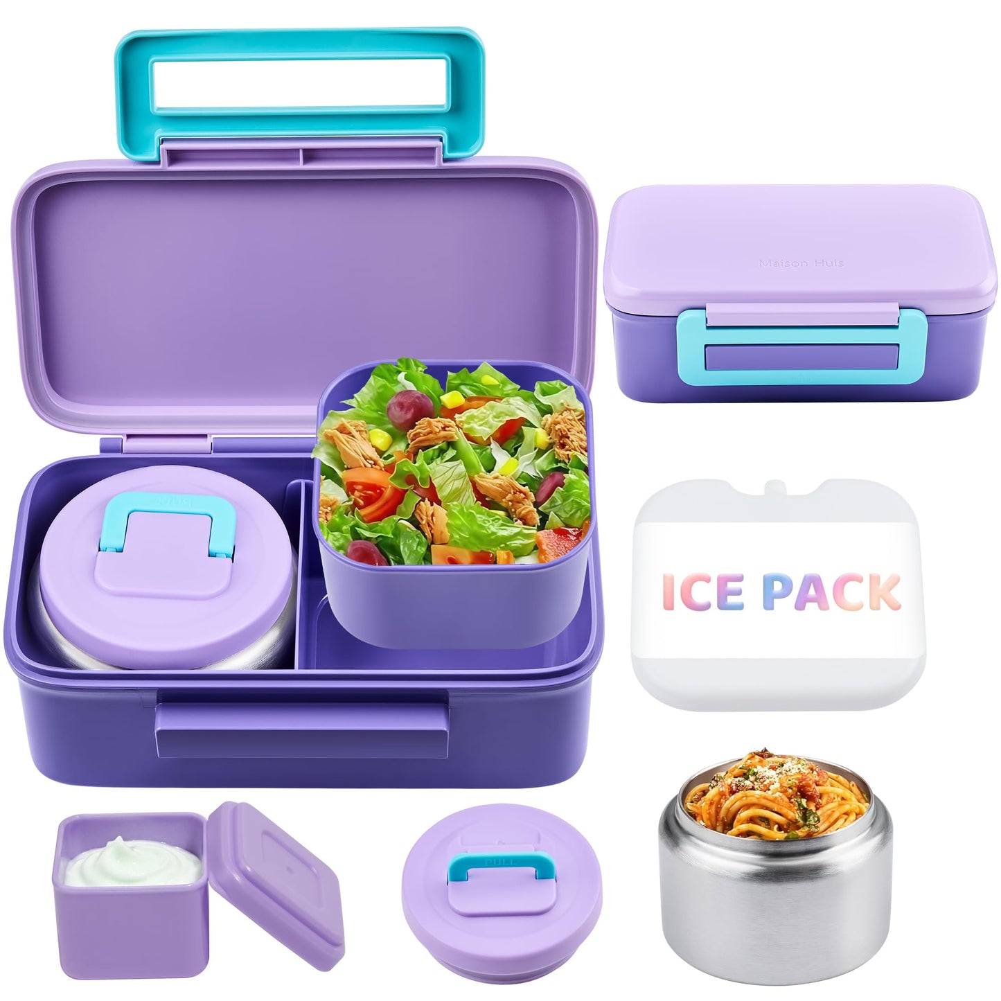 JXXM Lunch Box for Kids With 8oz Soup Thermo, Leak-proof Lunch Container with 2 Compartments, Thermo Food Jar Food Containers for Back to School Girls Boys (Purple)