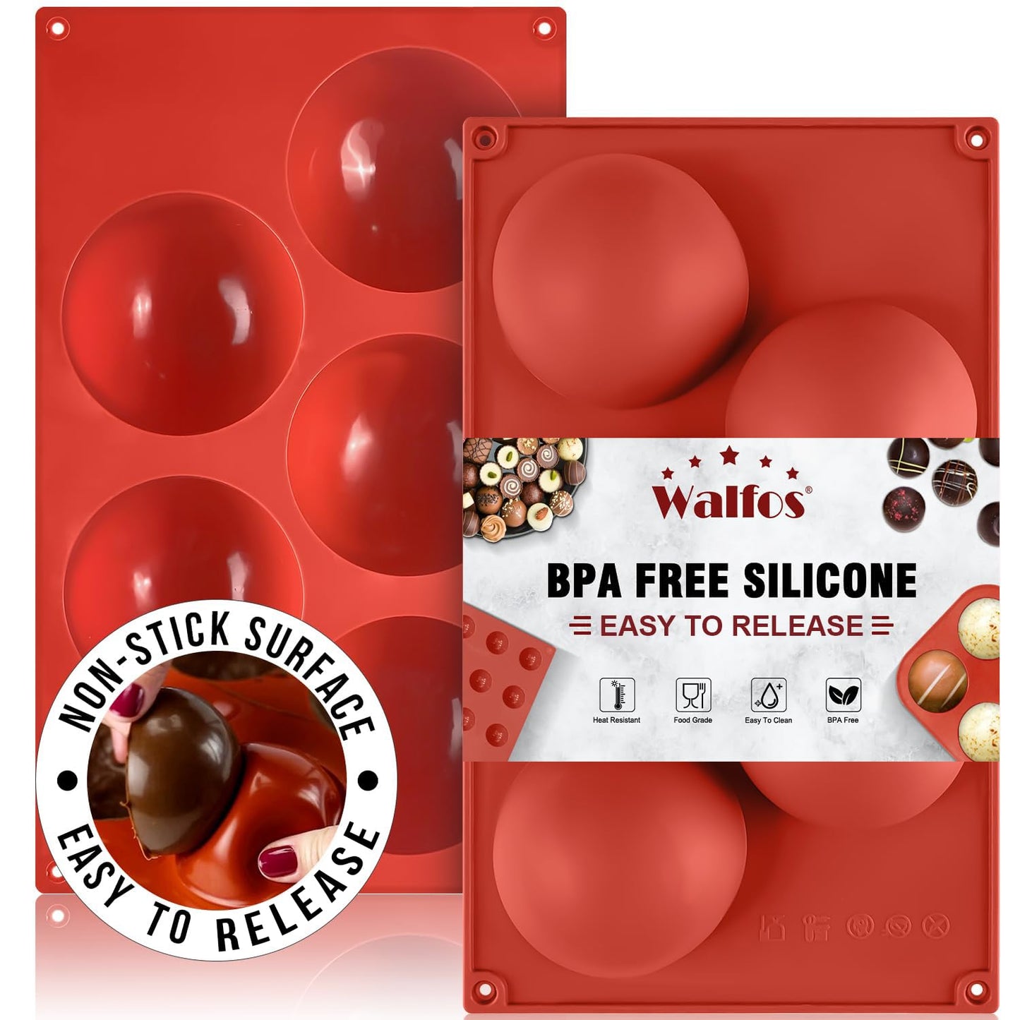 Silicone Fat Bomb Molds, Walfos Silicone Candy Mold, 15 Cavity Round Mold -Perfect for Keto Fat Bomb, Jelly, Dark Chocolate, Mini Peanut Butter Cup, 2 Packs