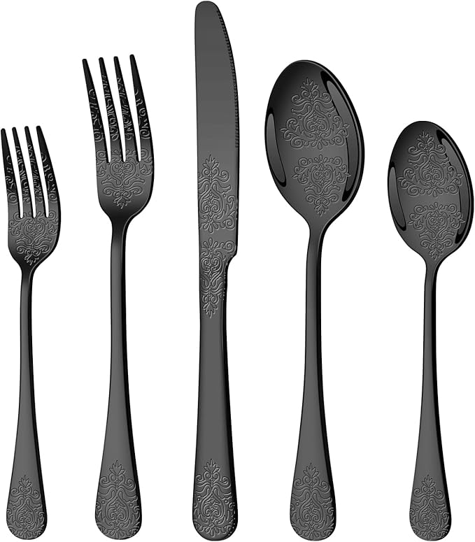 Silverware Set,40-Piece Stainless Steel Flatware Set for 8(Black)