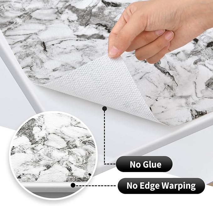 Drawer and Shelf Liner for Kitchen Cabinet: 17 in X 30 Ft Non Slip Waterproof Shelf Paper Non Adhesive Refrigerator Liners Grey and White Marble Easy Liners for Bathroom with Knife Tape Measure