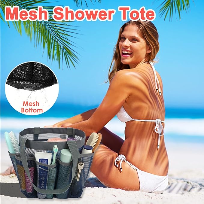Mesh Shower Caddy Portable for College Dorm Room Essentials, 8-Pocket Large Shower Basket Tote Bag with 2 Handles for Toiletry, Bathroom, Beach, Camp, Gym