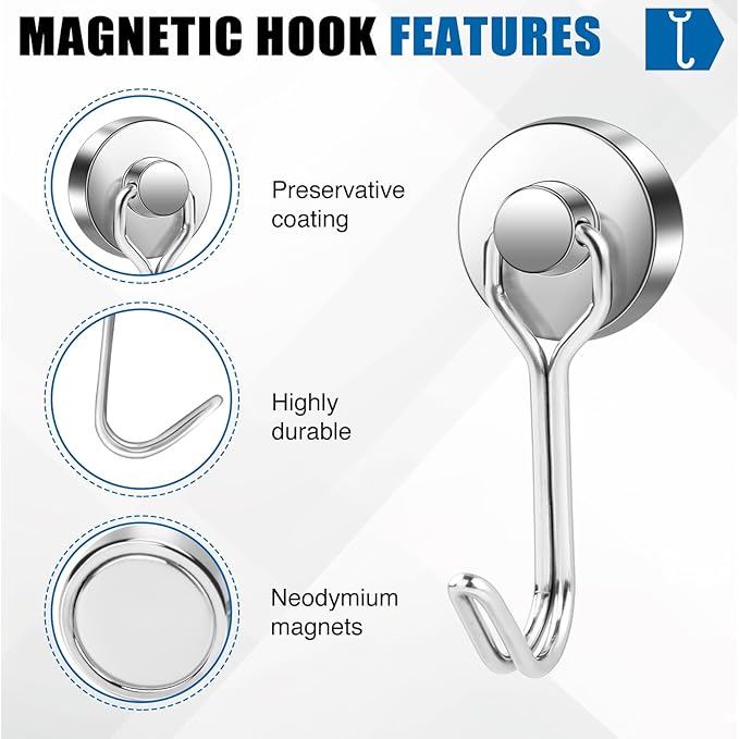 LOVIMAG Hooks, 40lbs+ Magnetic Magnet Hook 2026 Cruise Cabin Ship Essentials Heavy Duty Strong Refrigerator Fridge Hanging for Classroom Beach Vacation Kitchen Grills Home Mug Hanger (20 Pack), Silver