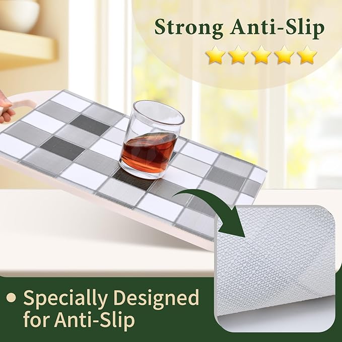 Drawer and Shelf Liner for Kitchen Cabinet: 17 in X 30 Ft Non Slip Waterproof Shelf Paper Non Adhesive Refrigerator Liners Gray Mosaic Easy Liners for Bathroom