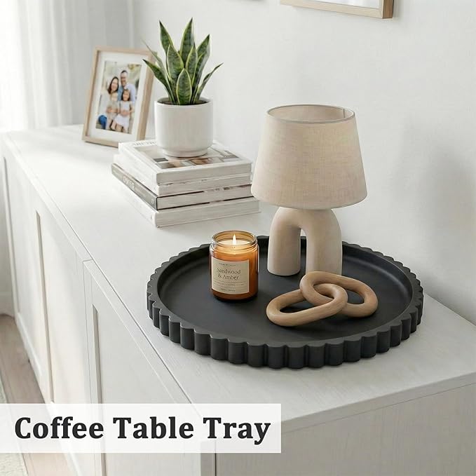 Silicone Bathroom Countertop and Vanity Tray, Round Silicone Bathroom Tray, Modern Bathroom Decor, Coffee Table Decor, Decorative Tray for Candle, Perfume, Plants (Black, 9 inch)
