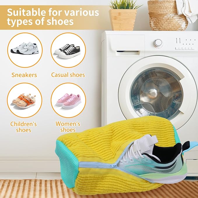 2Pcs Shoe Washing Machine Bag,Cleaning Bag for All Shoe Types,Laundry Shoe Bag for Washer and Dryer (Yellow)