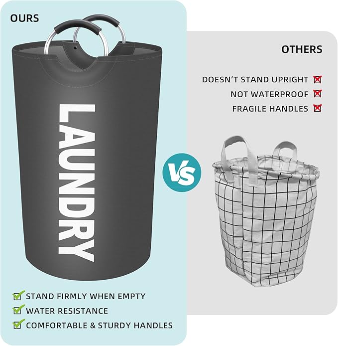 StorageRight 115L Large Laundry Basket, Laundry Hamper, Dirty Clothes Hamper for Laundry, Collapsible, Waterproof Laundry Baskets with Foam Protected Aluminum Handles for Laundry, Dorm, Family (Grey)