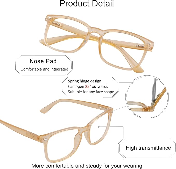 YEIN Bifocal Reading Glasses with Blue Light Blocking Lenses, Bifocal Reader for Women and Men, Vintage Square frame with Spring Hinge (+0.75/+3.25 magnification)