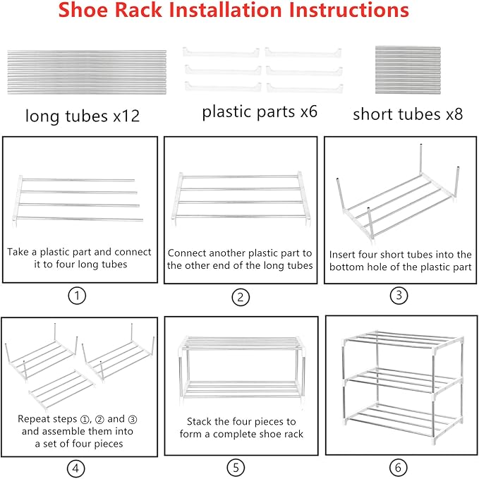Stackable Small Shoe Rack, Entryway, Hallway and Closet Space Saving Storage and Organization (3-Tier, White)