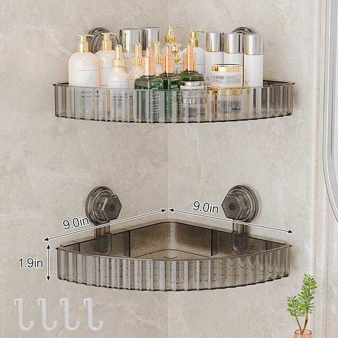 Corner Shower Caddy Suction Cup Bathroom Shower Organizer for Bathroom Storage Home Decor & Kitchen No Drilling Large Capacity Removable and Reusable Shower Shelves for Inside. (black, corner)