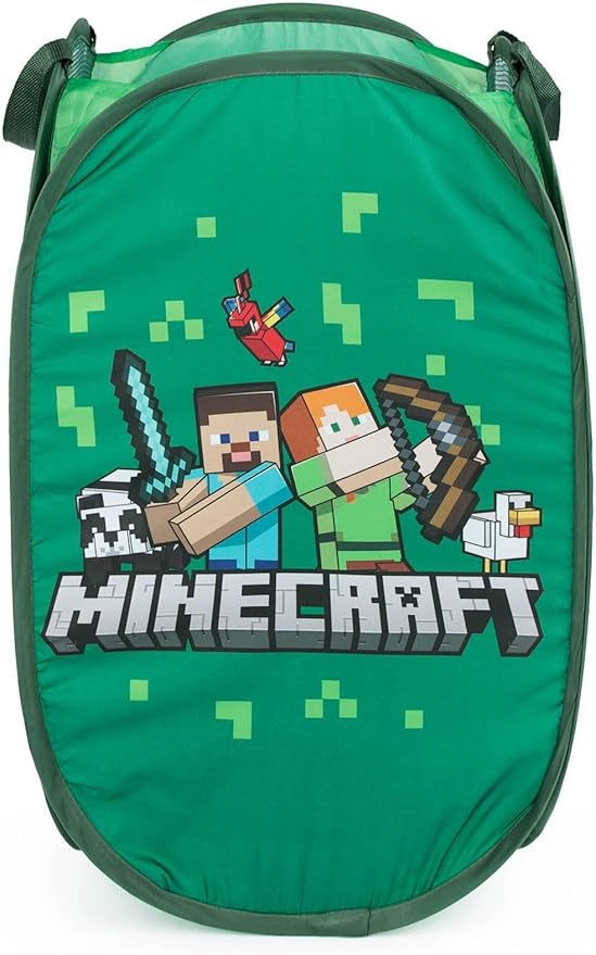 Jay Franco Minecraft Pop Up Hamper - Mesh Video Game Laundry Basket Bag with Durable Handles - Storage for Clothes or Toys
