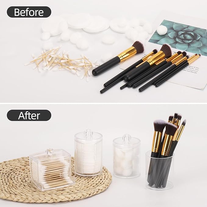 Tbestmax Bathroom Organizer Accessories Set-10 OZ,7 OZ Qtips Holder Storage with Lids, Cotton Ball/Swabs Dispenser, Apothecary Container Jar 4 Pcs