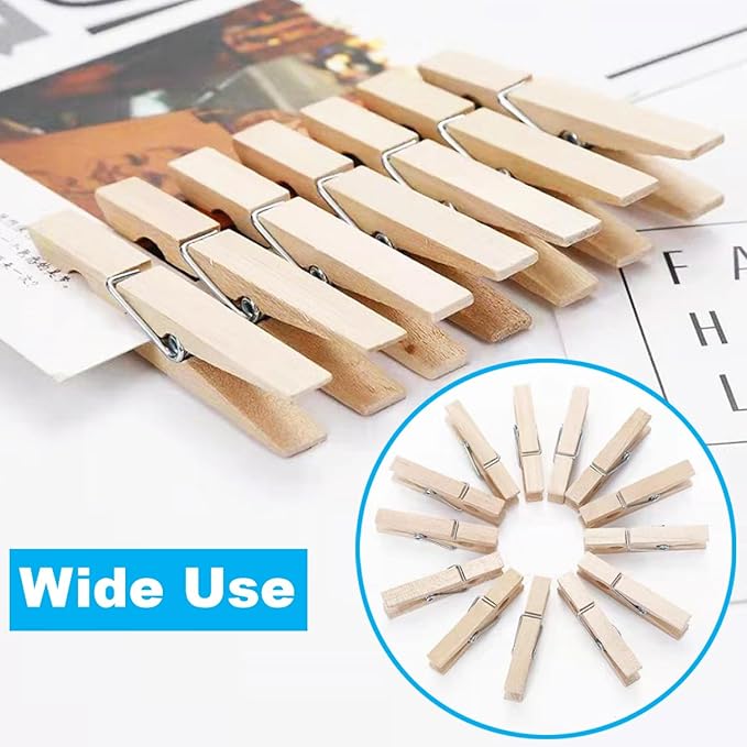 SenseYo 100 Pcs 2.9 Inch Wooden Clothespins Clips for Hanging Clothes, Craft, Home
