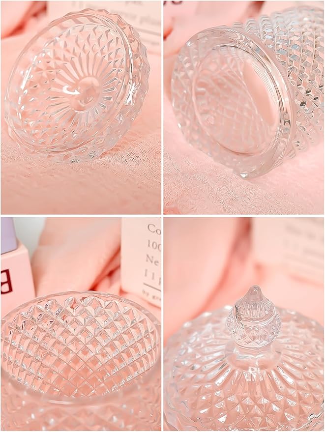 Jenseits 2-Pack Crystal Apothecary Jars with Lid, Cotton Ball Holders and Qtip Holder for Home Decor