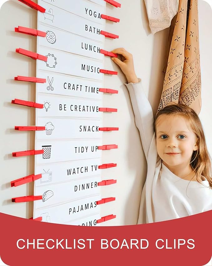 Clothes Pins, Red Colored Wooden Clothespins for Arts and Crafts, Wreath, Strong Grip Close Pins Birchwood Clips Clothespin Clothing Pegs for Hanging Baby Clothing Photos, 2.83 Inch, Pack of 50