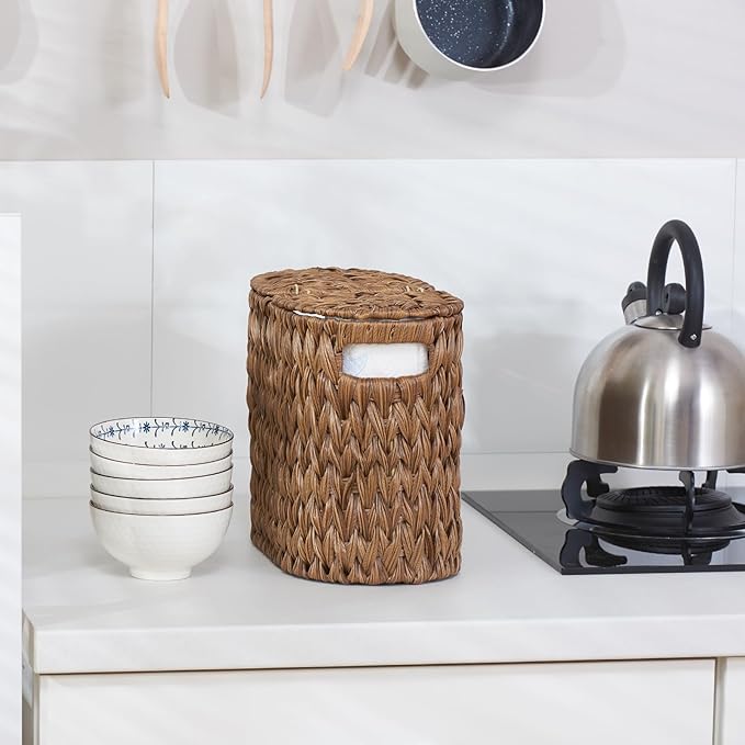 Toilet Paper Storage with Double Lid, Toilet Paper Basket for Storage, Waterproof & Freestanding Tissue Holder for Bathroom, 4 Rolls, Brown