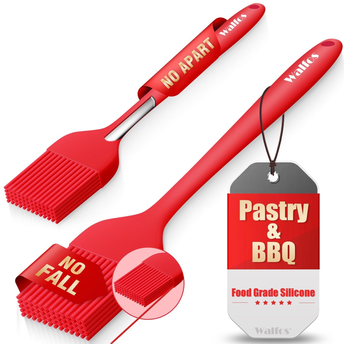 Walfos 3 Size Basting Brush, 600°F High Heat Resistant Silicone Pastry Brushes for BBQ, Baking, Kitchen Cooking, Desserts- BPA Free&Dishwasher Safe