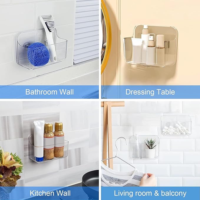 Diesisa Acrylic Wall Mount Organizer, Self Adhesive Organizer for Wall, Cabinet Door Organizer, with Self Adhesive Tape, for Bathroom, Pantry, Kitchen, Laundry, Utility Room, Inside of Cabinet Door