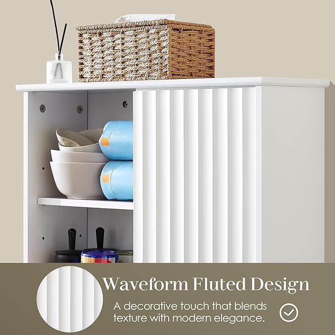 22.5 x 23.5 inch Bathroom Wall Cabinet, Medicine Cabinet Wall Mounted w/Fluted Sliding Door Adjustable Shelf White Storage Cabinet Organizer for Kitchen Dining Room Living Room