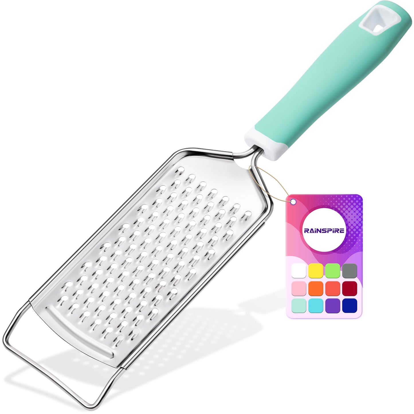 Rainspire Professional Cheese Graters for Kitchen Stainless Steel Handheld, Metal Lemon Zester Grater With Handle For Cheese, Chocolate, Spices, Kitchen Gadgets Tools, Soft Grip Handle (Blue)