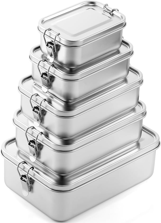 Umigy Stainless Steel Food Containers, 5 Sizes, Divided, 5 Pcs