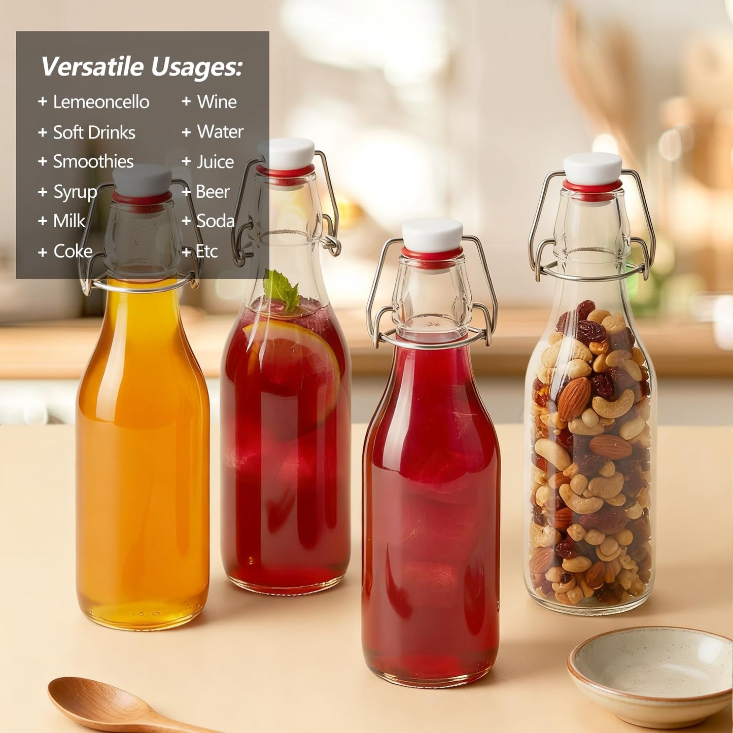 Ruckae 24pack 4oz Swing Top Glass Bottles with Airtight Lids for Vanilla