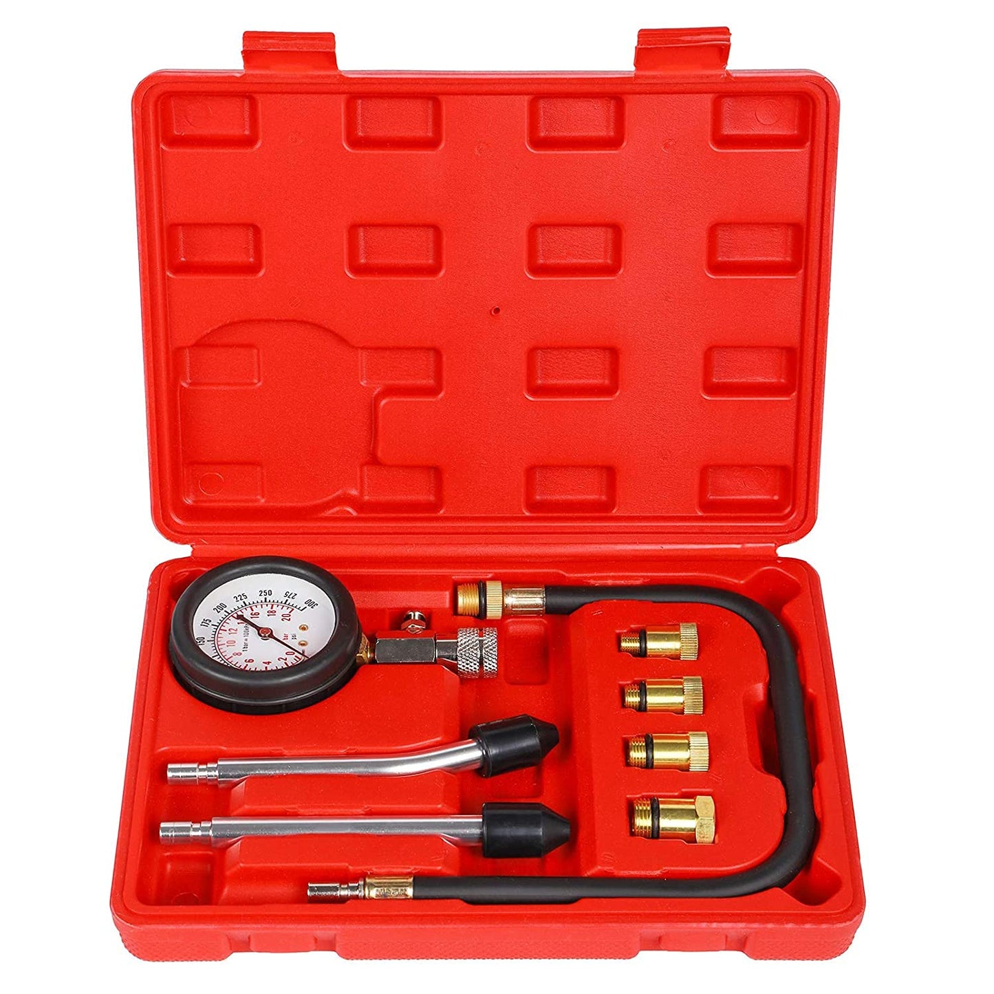 8PCS Compression Tester, Engine Compression Tester kit Professional Petrol Gas Engine Cylinder Pressure Gauge 0-300 PSI Automotive Tool for Motorcycle Car Truck (Blue)