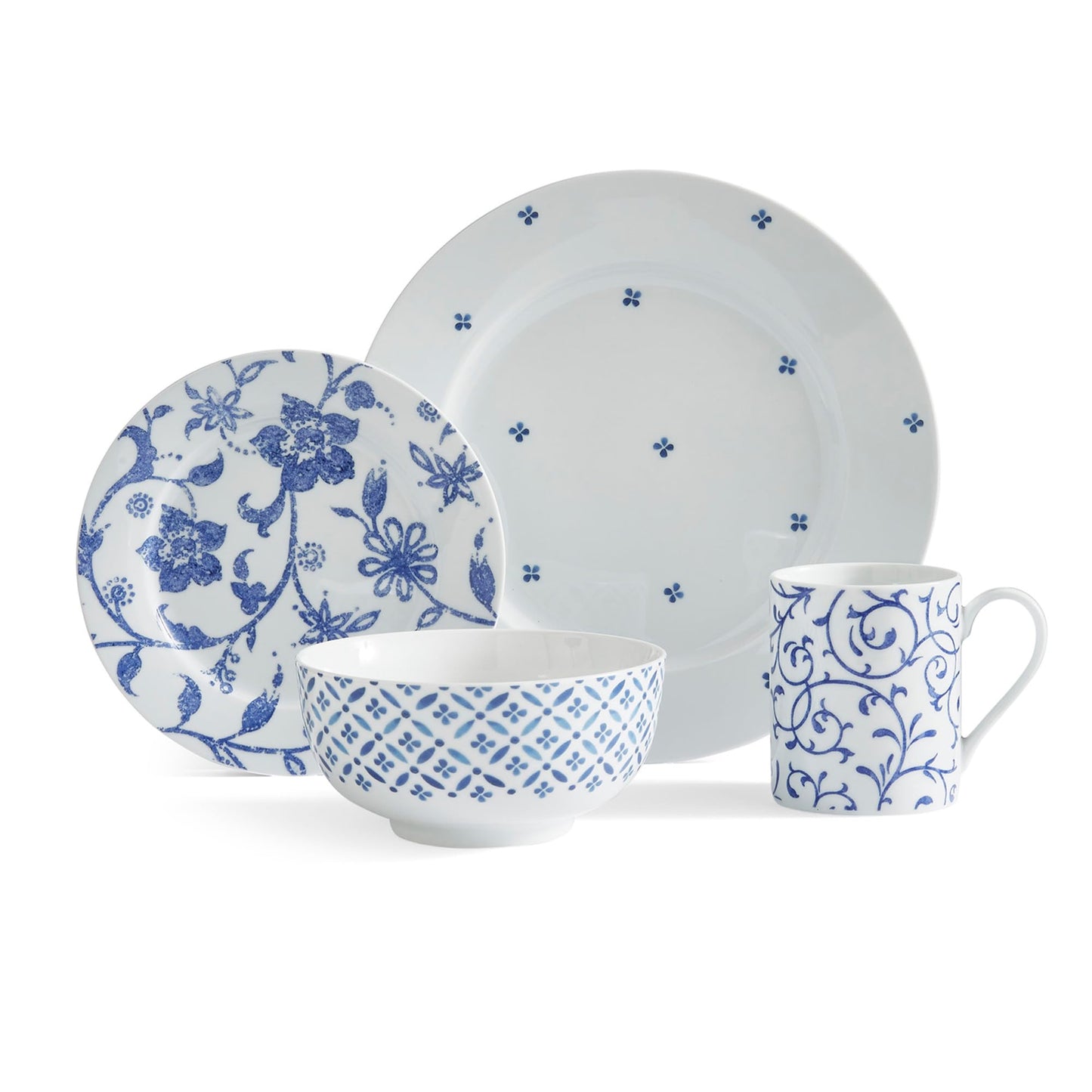 Portmeirion Home Mallorca Dinnerware Set - Blue, Set of 16
